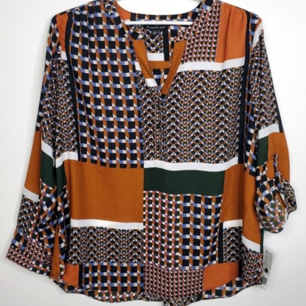 Zac & Rachel Orange Geometric Popover Blouse